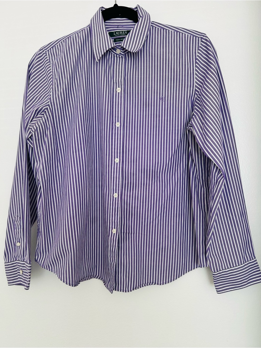 Lauren Ralph Lauren Women’s Purple and White Striped Dress Shirt Petite Large - Picture 9 of 9